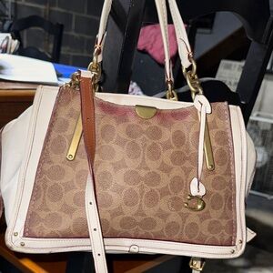 Coach Dreamer 21 Brown and Cream Satchel with Gold Accents
